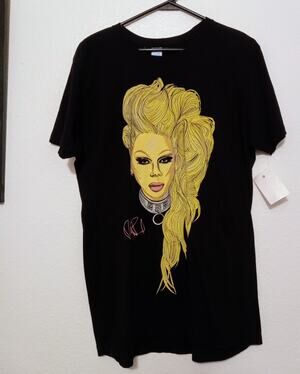 Y2K Iconic RuPaul Graphic Unisex Tee Shirt Black Pop Culture Drag Queen Tee SZ L